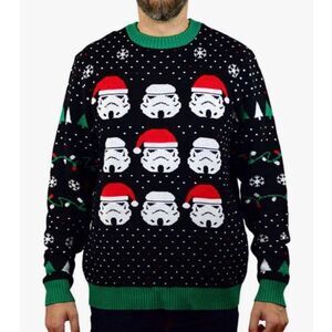 Star Wars Men's Black Green Storm Trooper Christmas LS Crewneck Sweater XXL